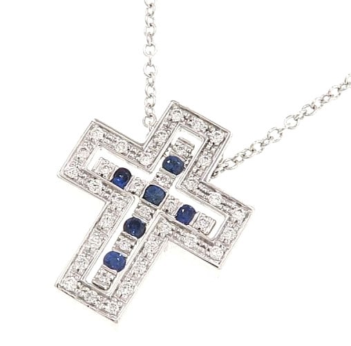 White gold necklace 18k diamond sapphire Belle Epoque XXS: White gold necklace 18k diamond sapphire Belle Epoque XXS Item Specifics: Pendant Shape: Cross Closure: Lobster Occasion: Anniversary Birthday Christening Christmas Confirmation/Communion Engagement G