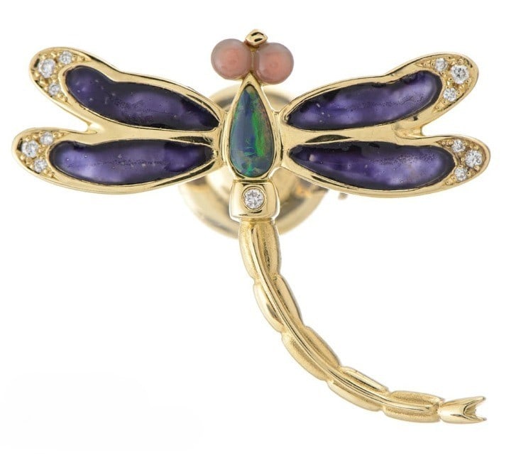 Ikuno Kanazawa AK Collection Dragonfly Opal Multistone Diamond 18k Gold Brooch: Ikuno Kanazawa AK Collection Dragonfly Opal Multistone Diamond 18k Gold Brooch Item Specifics: Shape: Dragonfly Main Stone Creation: Natural Occasion: Anniversary Birthday Christening Christmas
