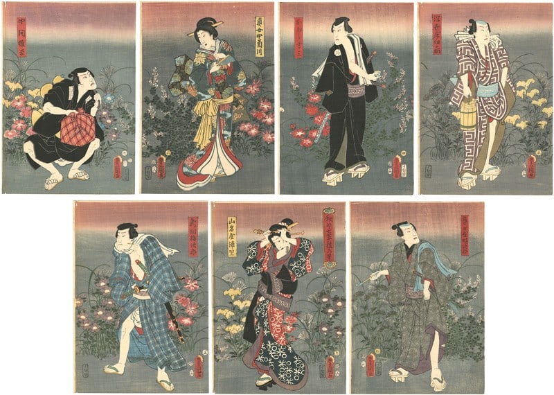 Woodblock Print Toyokuni III Seven Flowers Autumn Oban Sheets Seven: Woodblock Print Toyokuni III Seven Flowers Autumn Oban Sheets Seven Item Specifics: Artist: Toyokuni III Subject: Seven Flowers of Autumn Material: Paper Style: Japanese Year Of Production: 1857