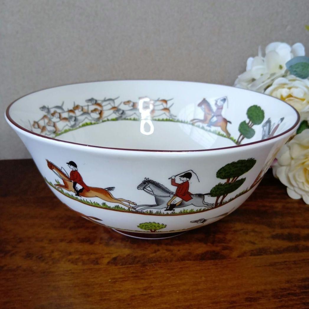 English Fine Crown Staffordshire Tableware Hunting Scene Salad Bowl Serving (1 of 8)