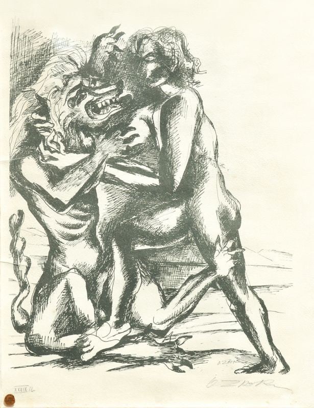 Ossip Zadkine Lithograph Fighting with a Lion Framed Japanese Gallery Art (1 of 2)
