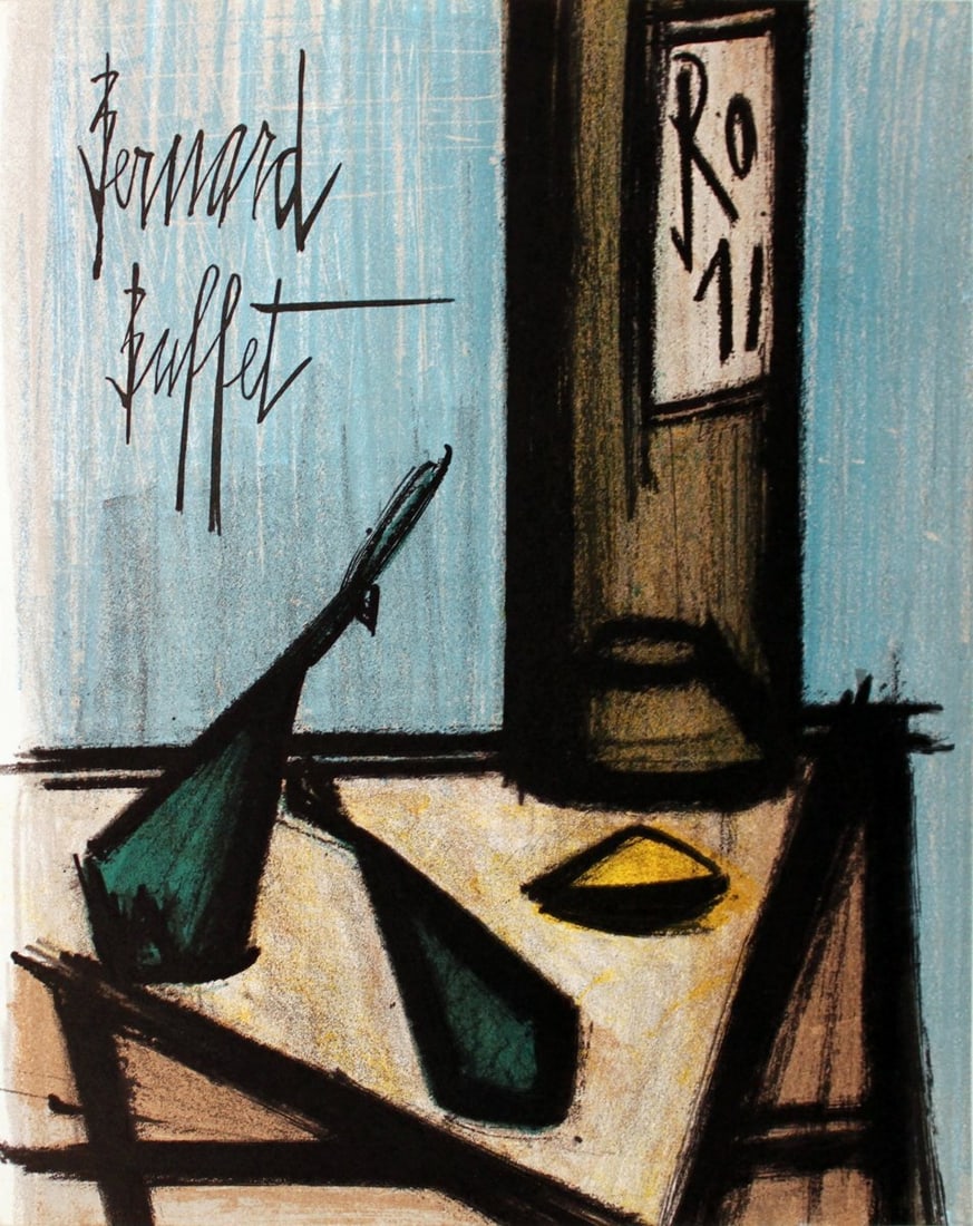 BERNARD BUFFET Still Life With Bottle 12.25" x 9.5" Lithograph 1967 Modernism Br (1 of 1)