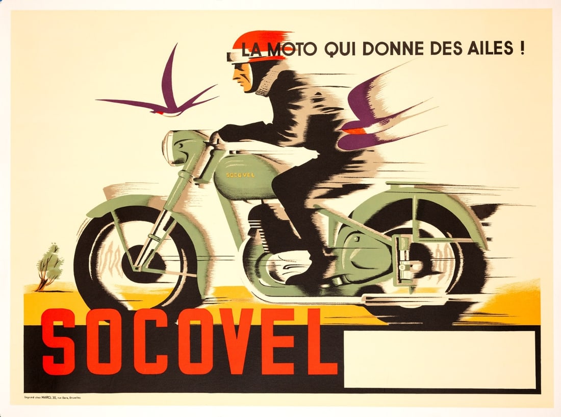 Motorcycles Poster Printed In Brussels In 1948 Original Socovel (1 of 3)