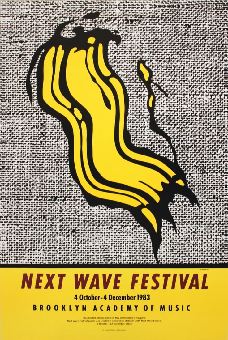 ROY LICHTENSTEIN Next Wave Festival 36" x 24" Poster 2002 Pop Art Yellow Gray (1 of 1)