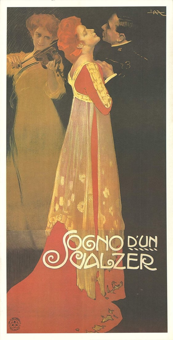 Offset Lithograph Vintage Sogno d'un Valzer 50" x 25.75" LEOPOLDO METLICOVITZ (1 of 8)