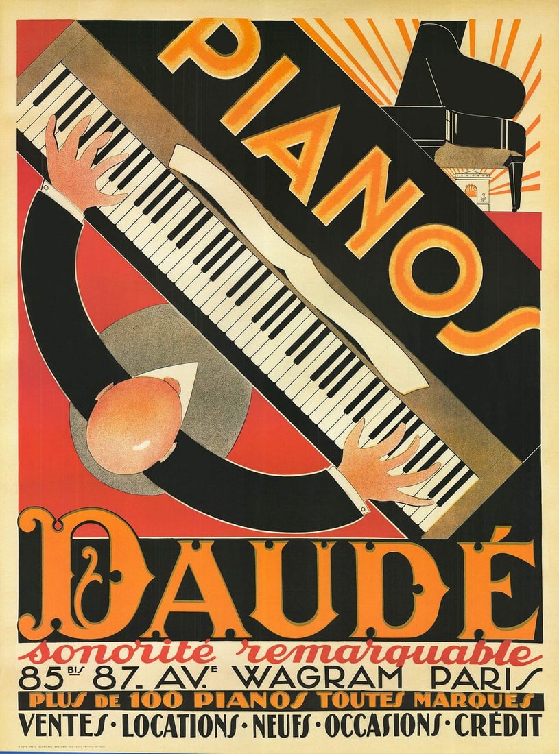Offset Lithograph 48.25" x 36" Vintage 1998 Pianos Andre DauDE (1 of 8)