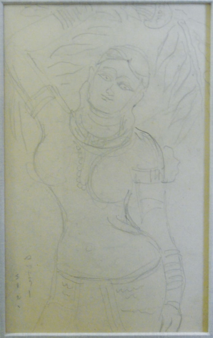 Girl Framed Sketch Japanese Art with Branch Hand Sugimoto Tetsuro (1 of 2)