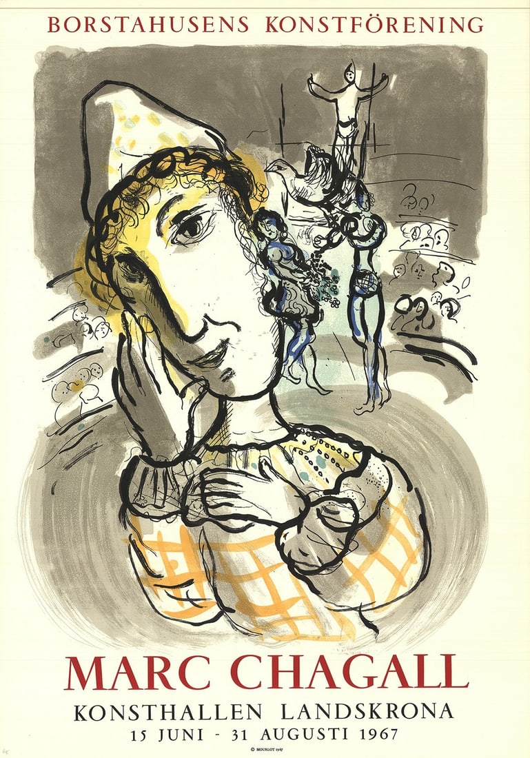 MARC CHAGALL Circus with Yellow Clown 33" x 23" Lithograph 1967 Modernism Yellow (1 of 1)