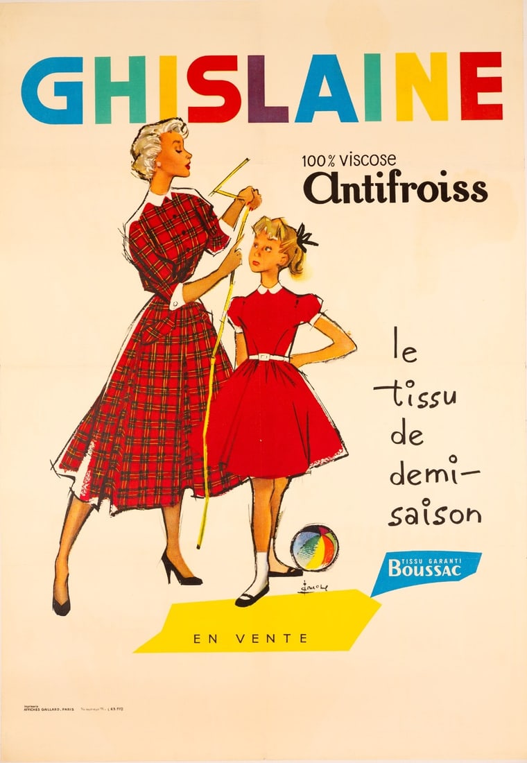 Ladys French Fabric Ghislaine Fashion Poster 1954 On Linen (1 of 3)