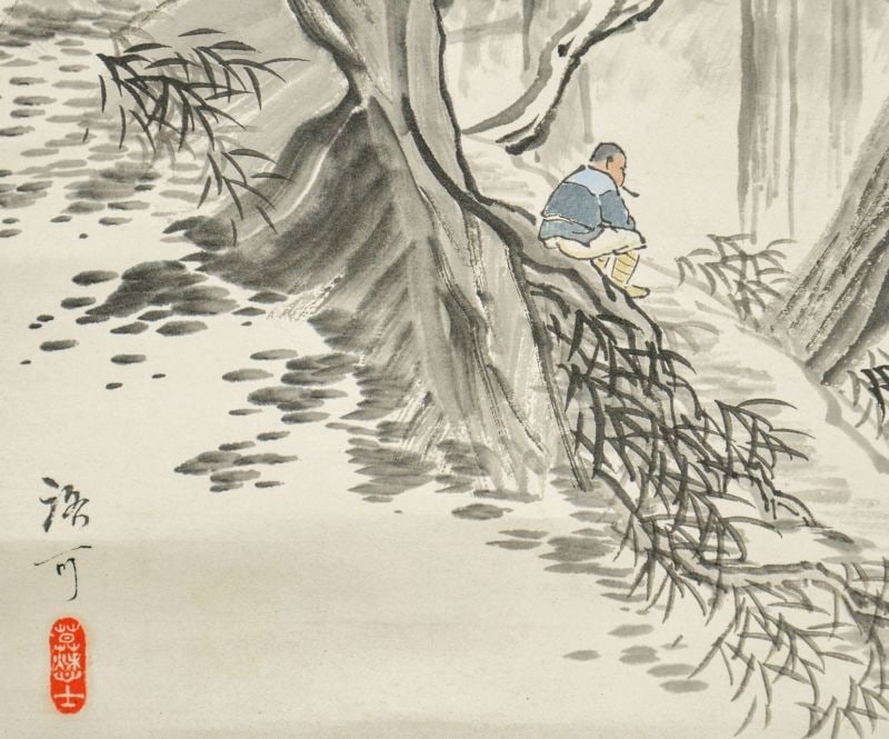 Japanese Art Hanging Scroll Mountain Landscape Hasegawa Roka Yamaji (1 of 1)