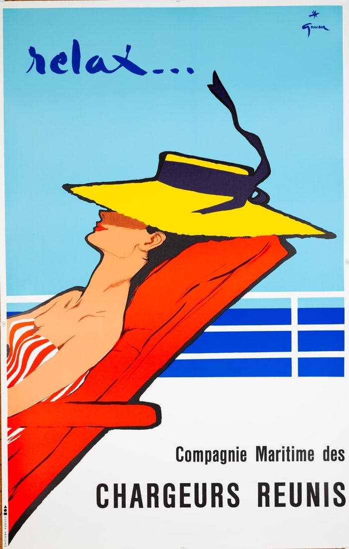 Ren Gruau Relax Poster Chargeurs Runis 1970S Printing On Linen (1 of 3)