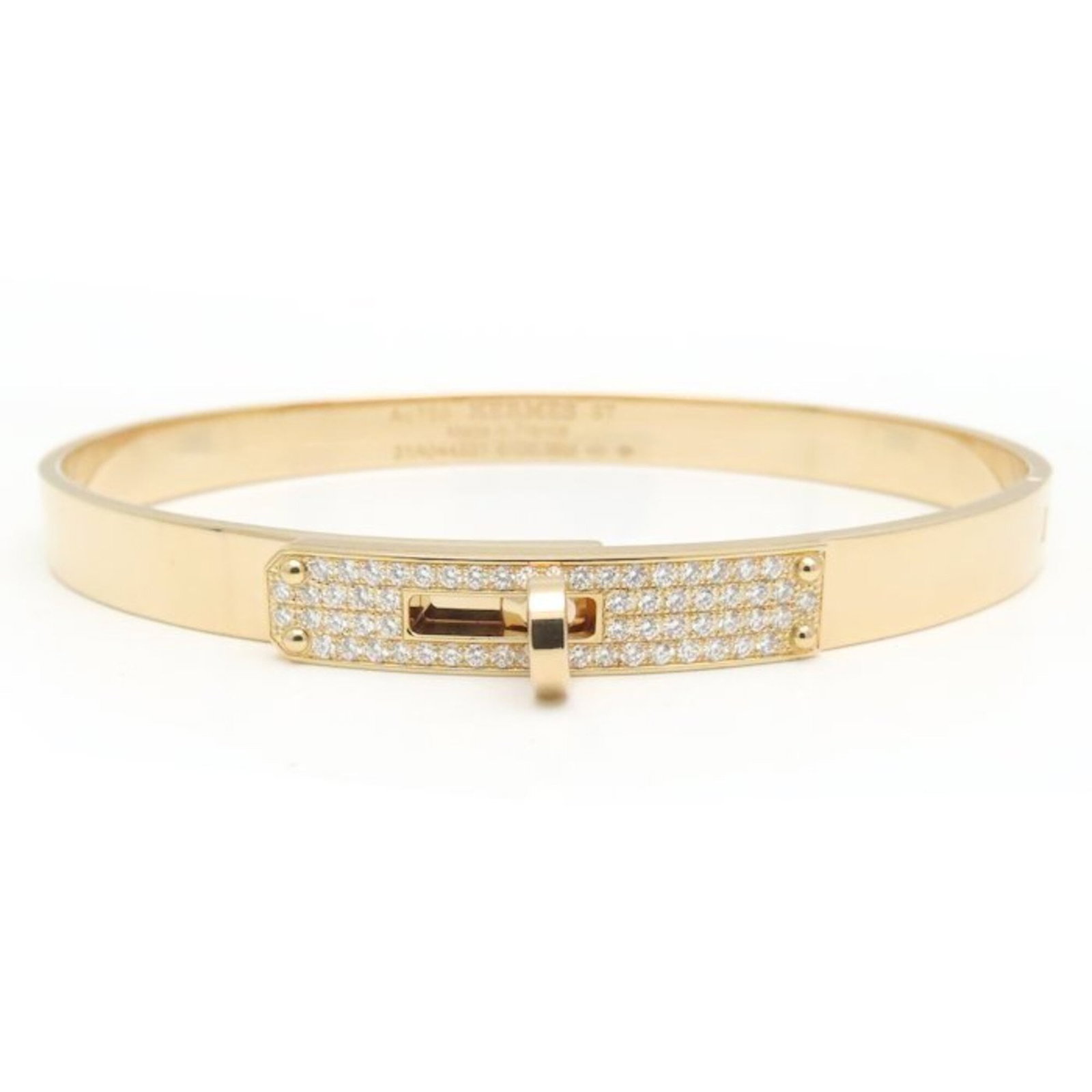 HERMES Bangle Pink Gold (18K): HERMES Bangle Pink Gold (18K) Pink gold (18K) bangle from Hermes, featuring a sleek and sophisticated design. Measuring 16.5cm in length, this bangle is in like new condition, with only the faintest t