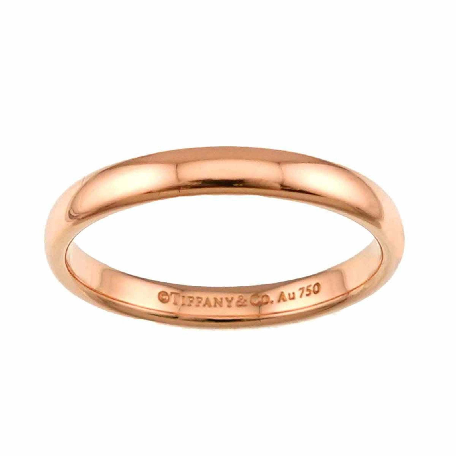 TIFFANY Band Ring Pink Gold (18K): TIFFANY Band Ring Pink Gold (18K) Pink gold (18K) band ring from Tiffany, featuring a slender 3mm width and US size 7.5. This like new used ring boasts excellent condition with only the faintest