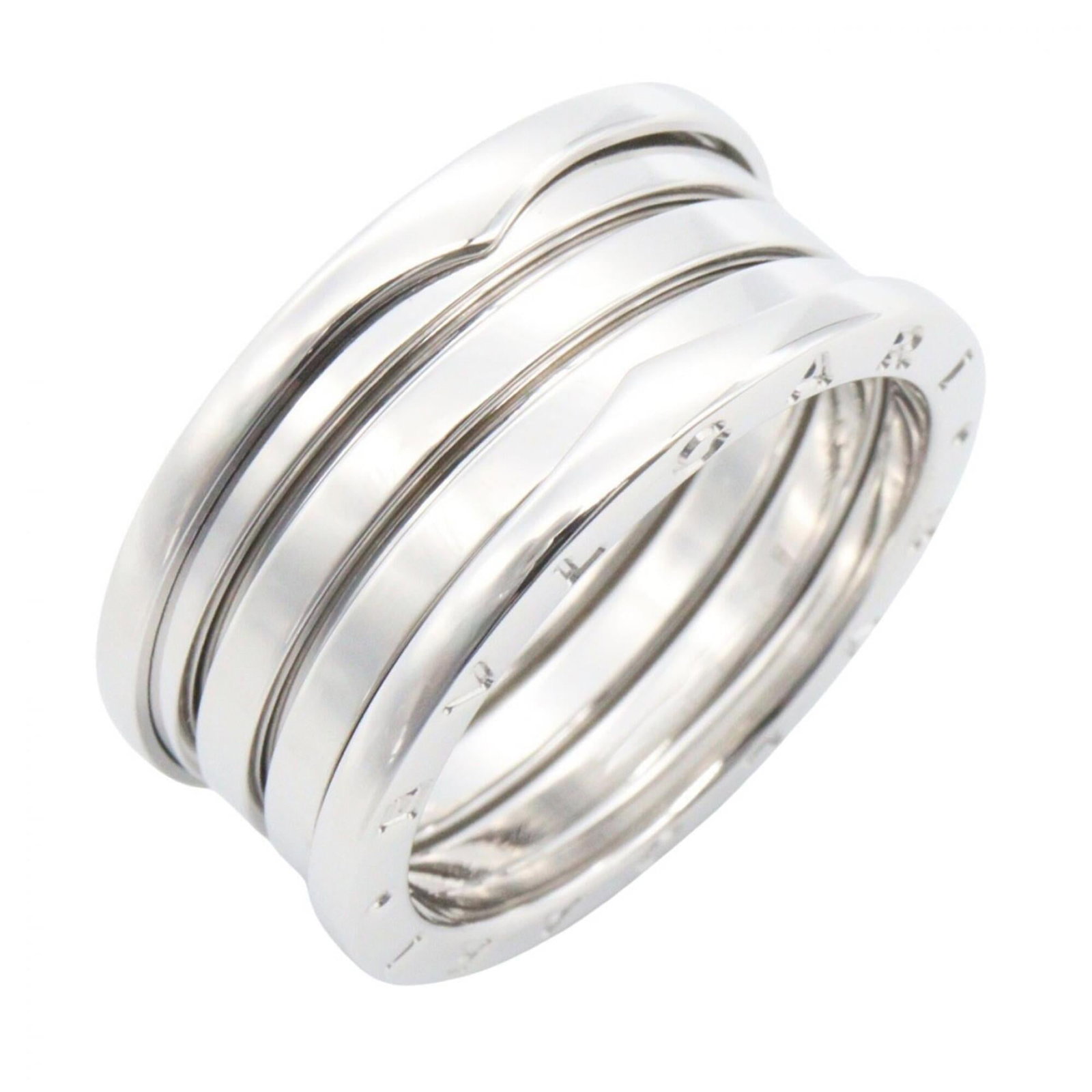 BVLGARI Band Ring White Gold (18K): BVLGARI Band Ring White Gold (18K) Bvlgari Band Ring White Gold (18K) is a sleek and sophisticated silver band ring crafted from 18K white gold. This like-new used ring boasts excellent condition
