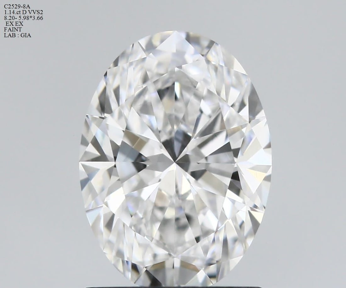 GIA Oval 1.14ct D VVS2 - Loose Natural Diamond: GIA Oval 1.14ct D VVS2 - Loose Natural Diamond GIA Oval 1.14ct D VVS2 - Loose Natural Diamond. This exquisite diamond boasts a vibrant D color, exceptional clarity of VVS2, and outstanding polish and
