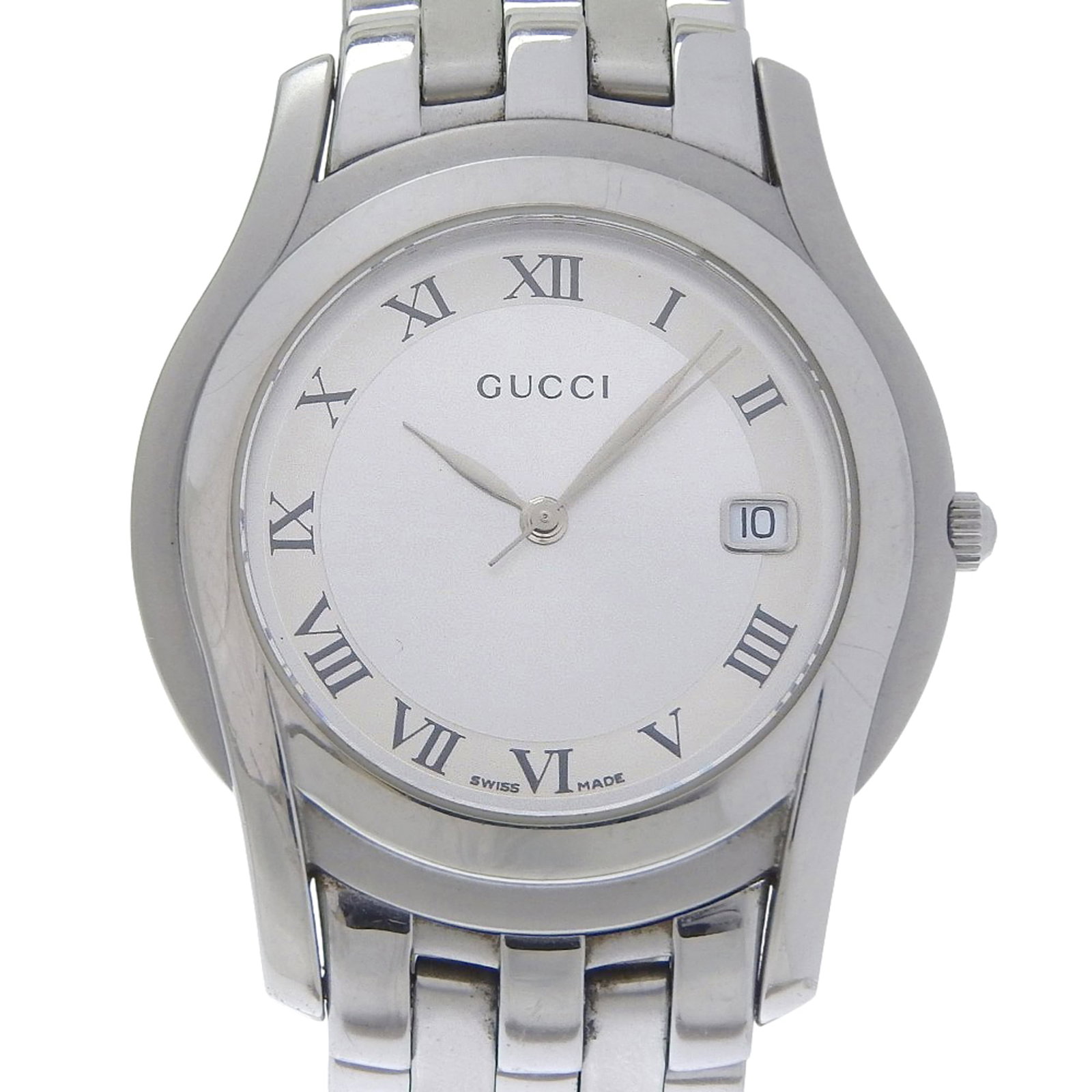 GUCCI Wristwatch Stainless Steel: GUCCI Wristwatch Stainless Steel Stainless steel case and band, a sleek and modern design, make this Gucci MPN 5500M wristwatch a stylish accessory for any occasion. The silver dial adds a touch of so