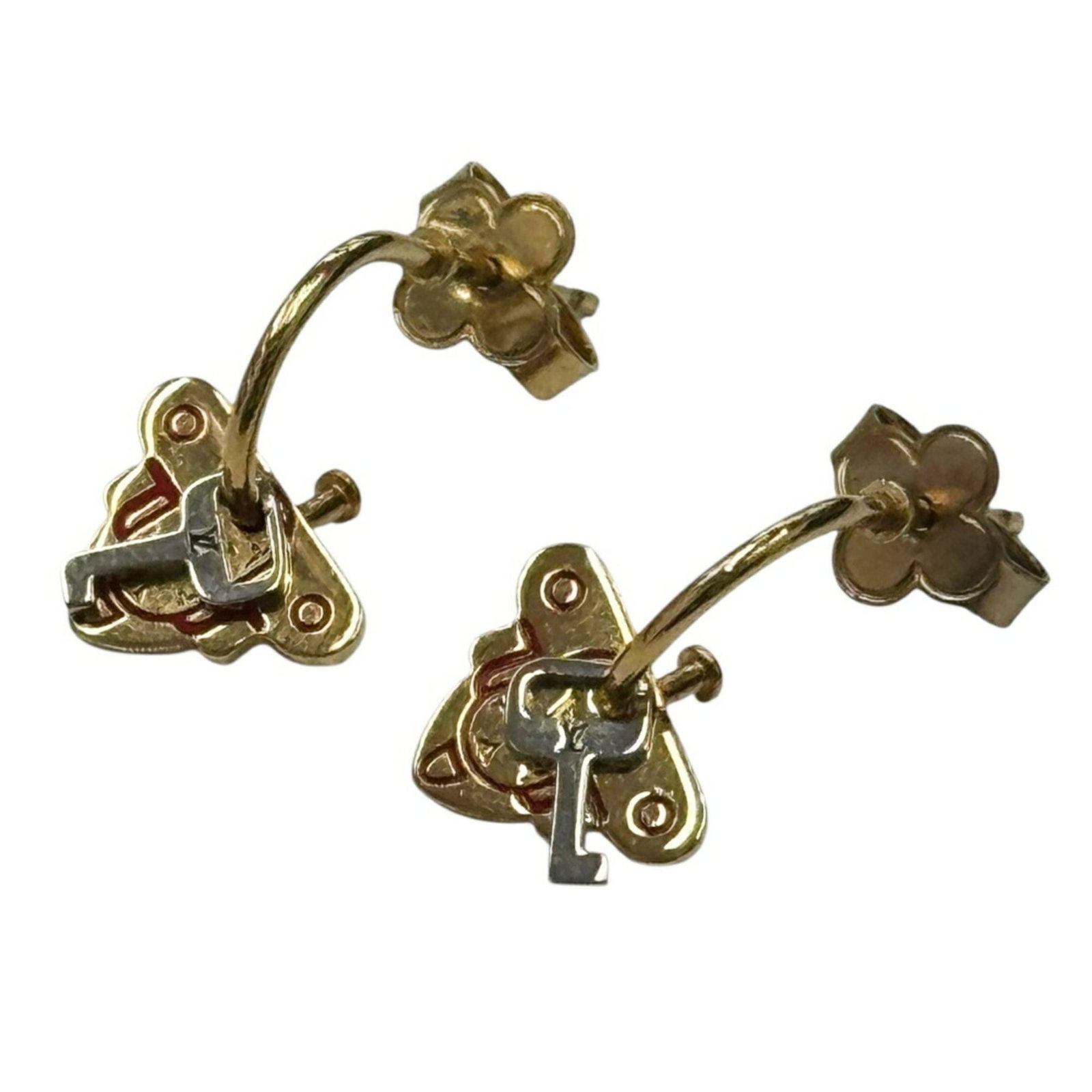 LOUIS VUITTON Stud Earrings Metal: LOUIS VUITTON Stud Earrings Metal Gold, Red, and Silver Stud Earrings from Louis Vuitton, featuring a metal design with visible scratches and scuffs, showcasing their unique, pre-owned charm. Made fro