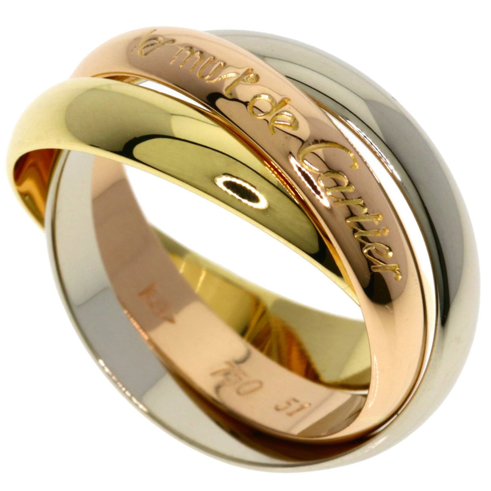 CARTIER Band Ring Pink Gold (18K) White Gold (18K) Yellow Gold (18K): CARTIER Band Ring Pink Gold (18K) White Gold (18K) Yellow Gold (18K) Pink gold, white gold, and yellow gold come together in this elegant Cartier band ring, available in 18K. The ring features a class