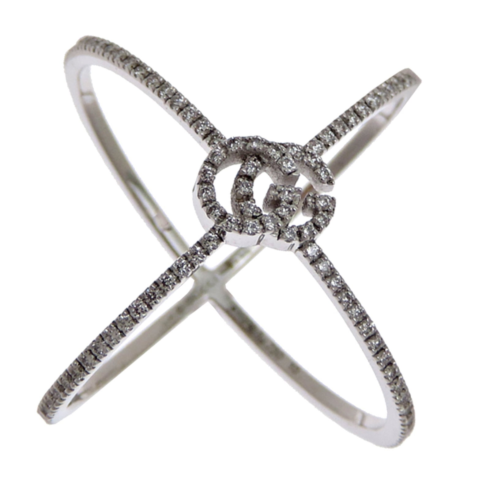 GUCCI Band Ring White Gold (18K): GUCCI Band Ring White Gold (18K) White gold (18K) band ring from Gucci, featuring a diamond stone, in a classic women's design. Gently used with minor signs of wear, this ring is in very good