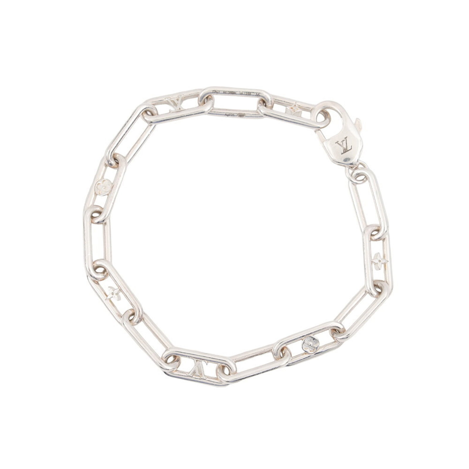 LOUIS VUITTON Charm Bracelet Silver 925: LOUIS VUITTON Charm Bracelet Silver 925 Silver 925 Charm Bracelet from Louis Vuitton, featuring the iconic monogram design, is a stylish accessory for women. With a length of 20.2cm and gently used