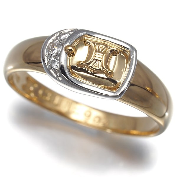 Celine Ring Diamond 0.04Ct Macadam Belt Bicolor Us7 18K Yg/Pt 900: Celine Ring Diamond 0.04Ct Macadam Belt Bicolor Us7 18K Yg/Pt 900 Yellow Gold 18K 900 with a 0.04ct Diamond, this Celine Macadam Belt Ring boasts a striking design. The ring features a natural