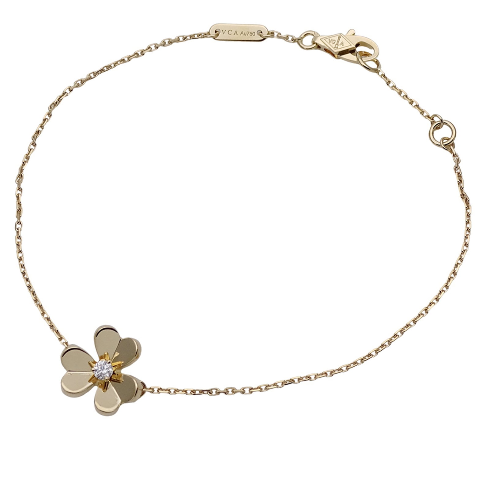 VAN CLEEF & ARPELS Charm Bracelet Yellow Gold (18K): VAN CLEEF & ARPELS Charm Bracelet Yellow Gold (18K) Yellow gold charm bracelet from Van Cleef & Arpels, featuring 18K yellow gold and a diamond stone. This gently used charm bracelet measures