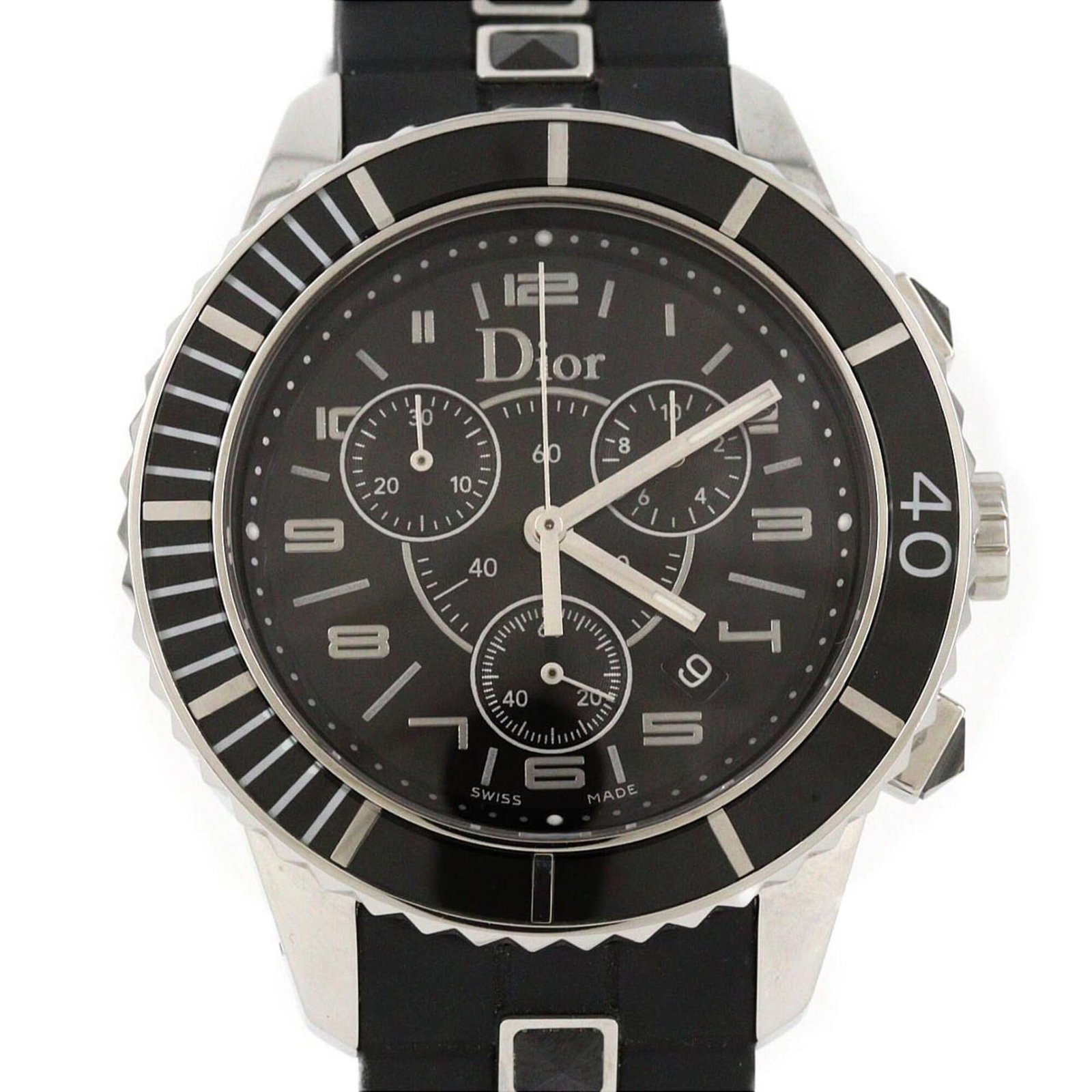 CHRISTIAN DIOR Wristwatch Stainless Steel: CHRISTIAN DIOR Wristwatch Stainless Steel Stainless steel case and rubber band add a sleek touch to this Christian Dior wristwatch. Featuring a black dial and quartz movement, this timepiece is a