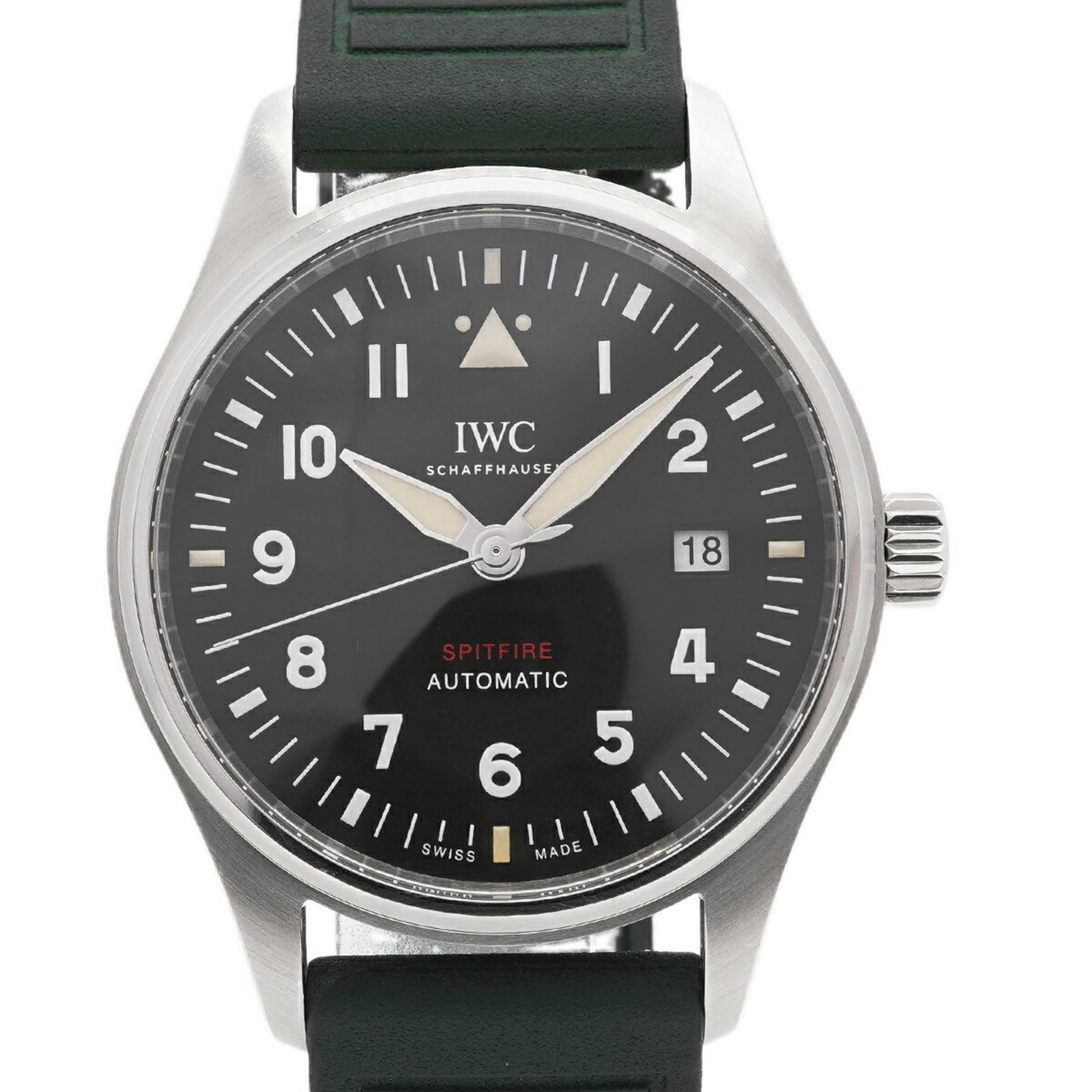 IWC Wristwatch Rubber: IWC Wristwatch Rubber The IWC Wristwatch Rubber is a self-winding automatic timepiece with a 38.9mm case diameter, featuring a black rubber band and dial. Gently used with minor signs of wear, this