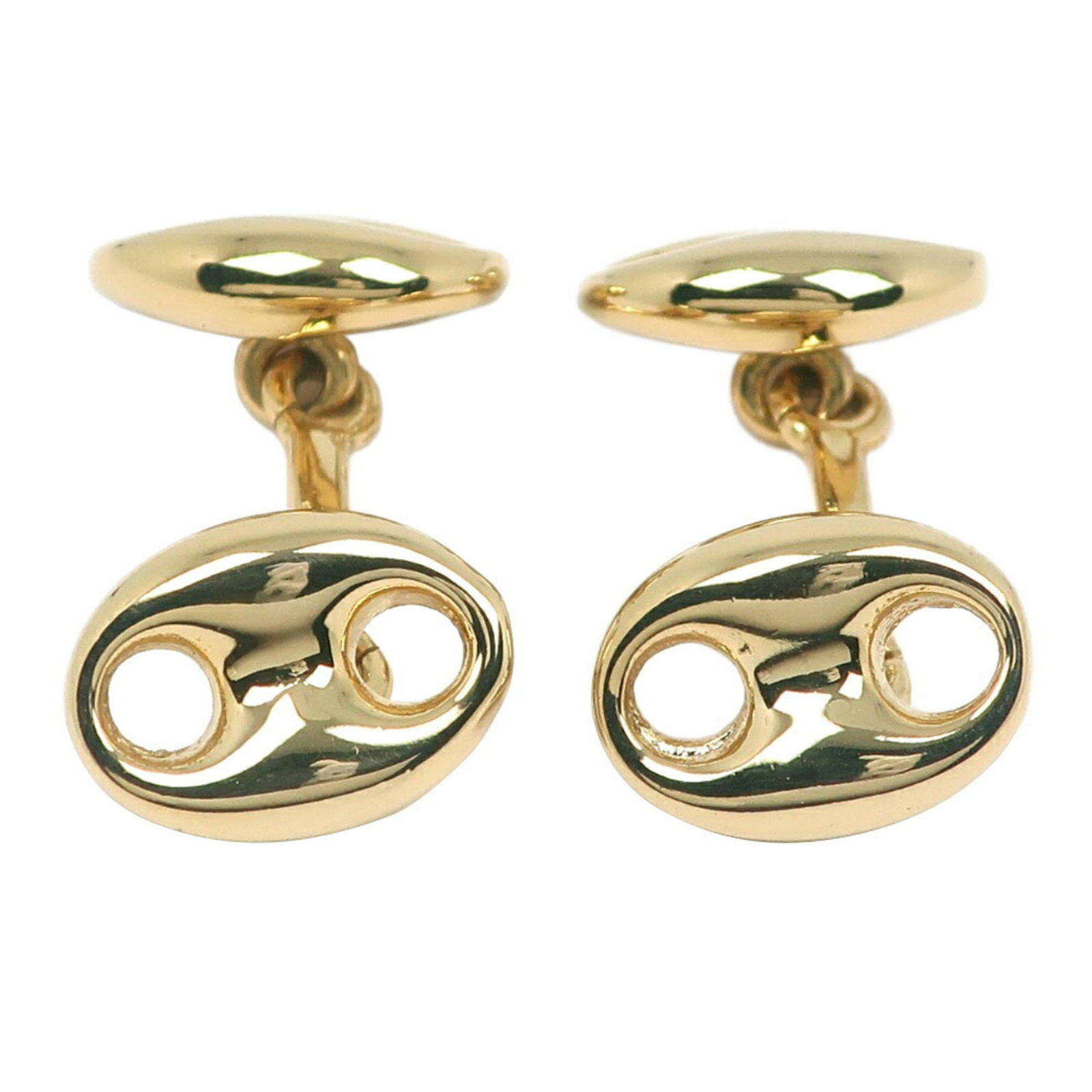 GUCCI Cufflinks Gold: GUCCI Cufflinks Gold Gold cufflinks from Gucci, measuring 11.00mm x 15.00mm, feature a subtle presence of minor scratches and light marks, indicating they are gently used. The item is in very good con