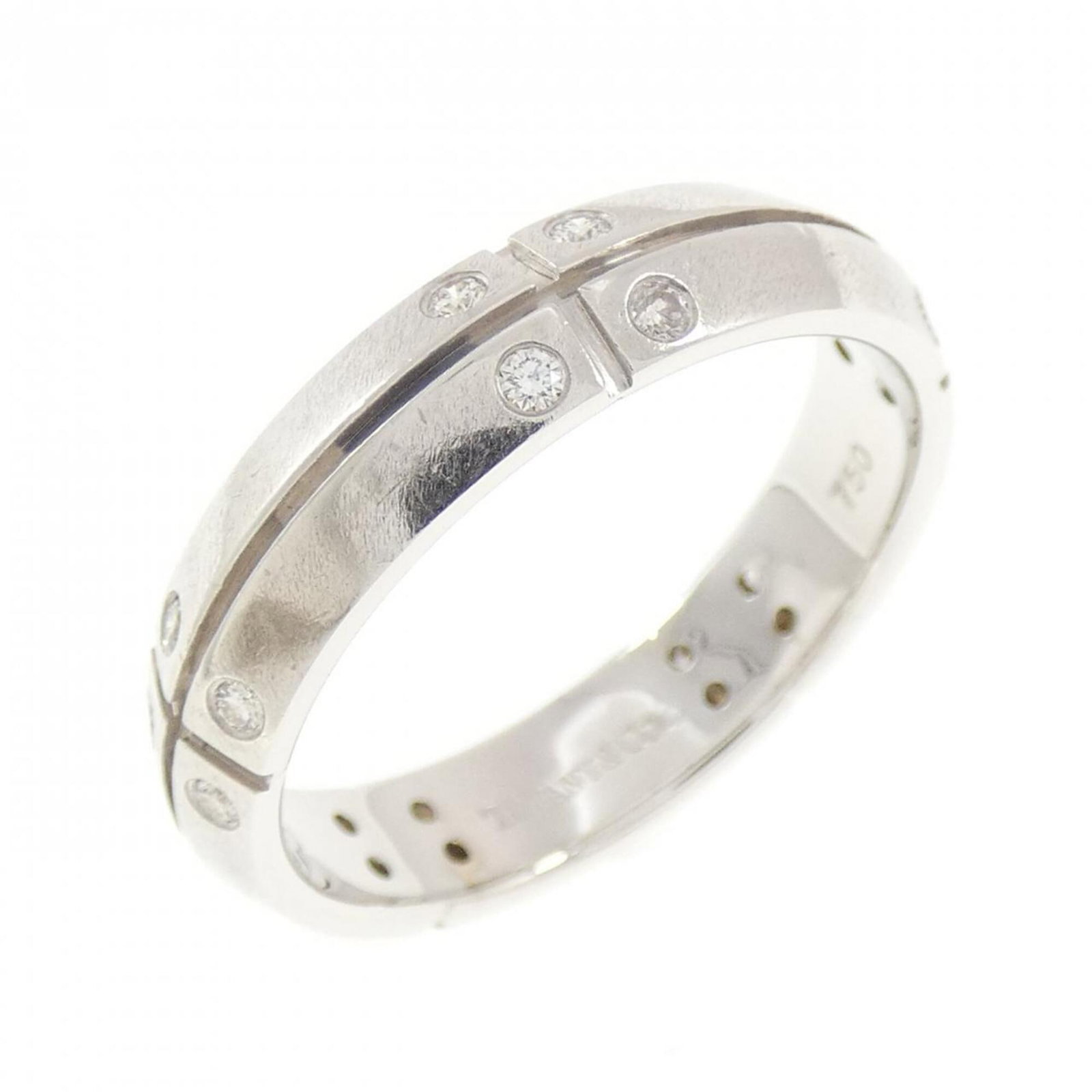 TIFFANY Band Ring White Gold (18K): TIFFANY Band Ring White Gold (18K) This Tiffany Type band ring is crafted from 18K white gold, offering a sleek and sophisticated design. The ring is in like new condition, with only the faintest trac