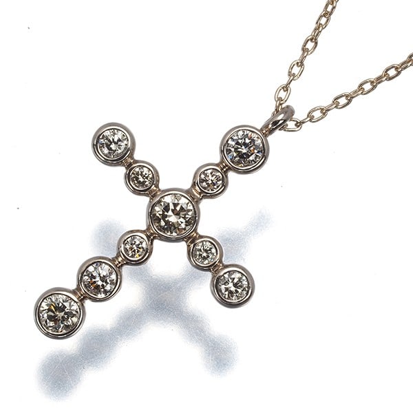 Kashikey Necklace Brown Diamond 0.40Ct Bezel Cross Long 18K Bg: Kashikey Necklace Brown Diamond 0.40Ct Bezel Cross Long 18K Bg 18K brown gold bezel cross pendant features a natural 0.40ct brown diamond, showcasing a classic design with a long 70cm adjustable
