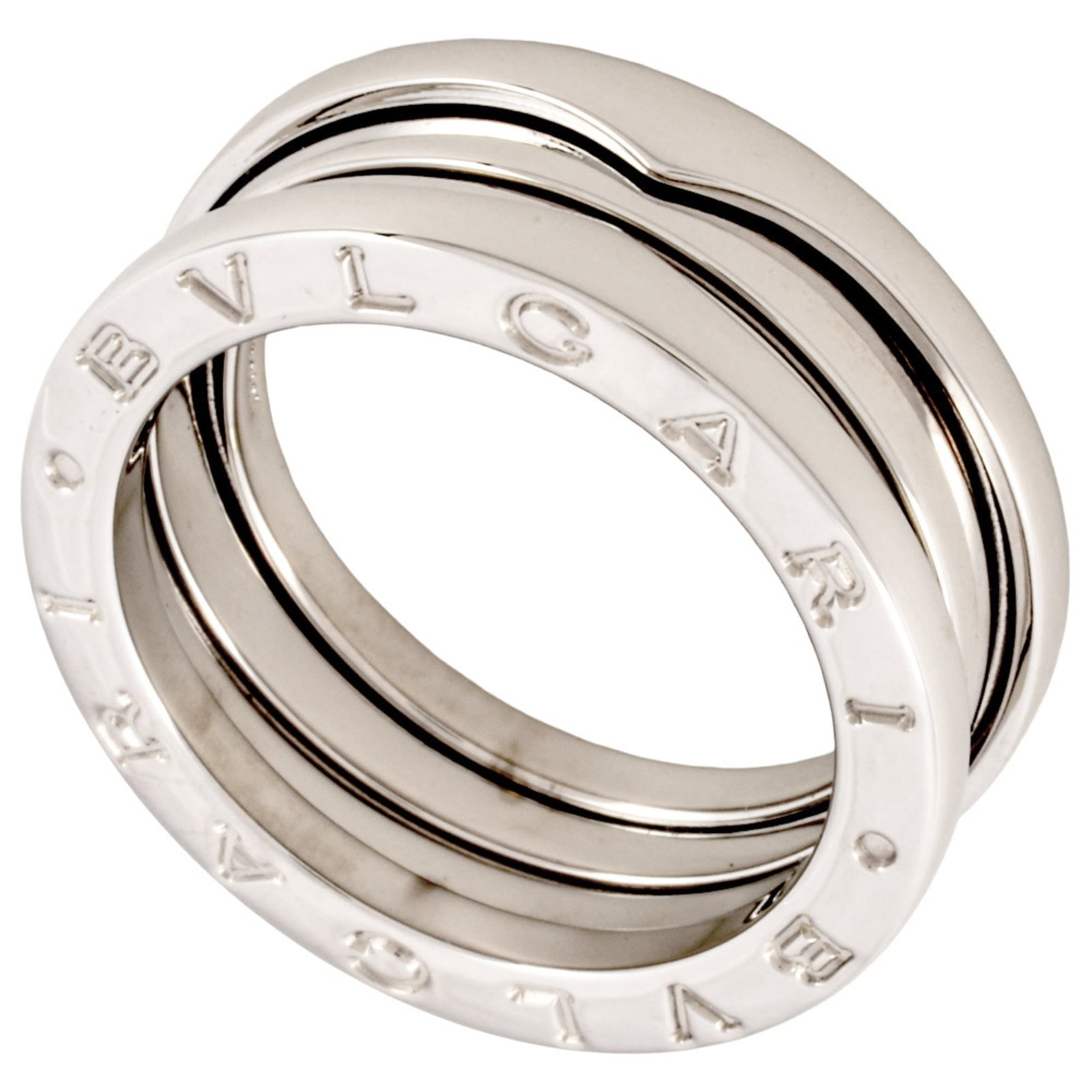 BVLGARI Band Ring White Gold (18K): BVLGARI Band Ring White Gold (18K) Bvlgari Band Ring White Gold (18K) is a stunning women's band ring featuring 18K white gold construction. This gently used piece boasts a 6.5 US size and 8mm width,