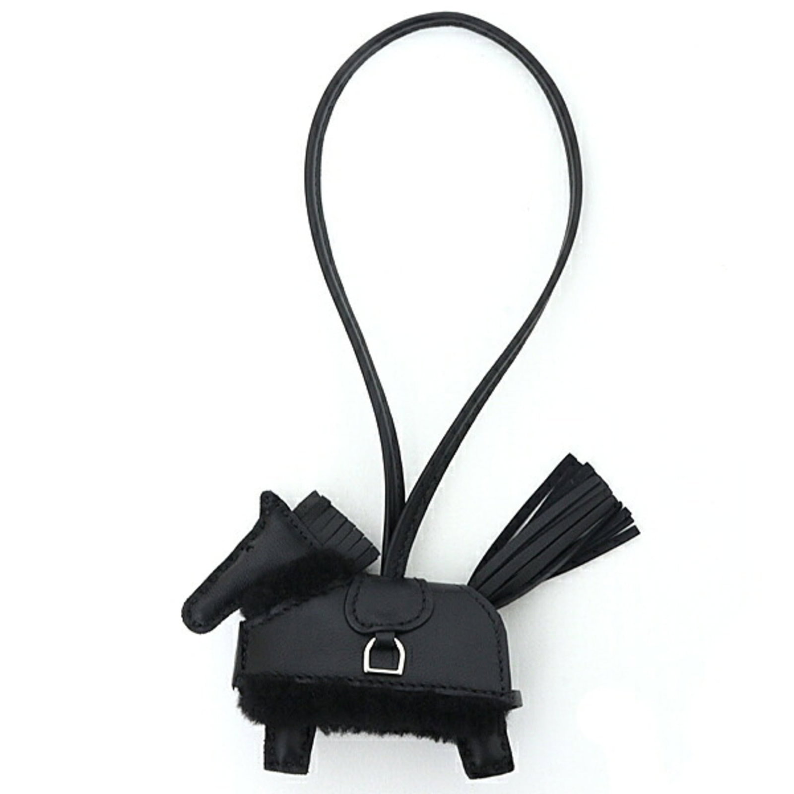 HERMES Handbag Charm Agneau Milo: HERMES Handbag Charm Agneau Milo Agneau Milo, a sleek and sophisticated black charm, adorns this exquisite Hermes handbag. Made from high-quality Agneau Milo material, this charm boasts a refined