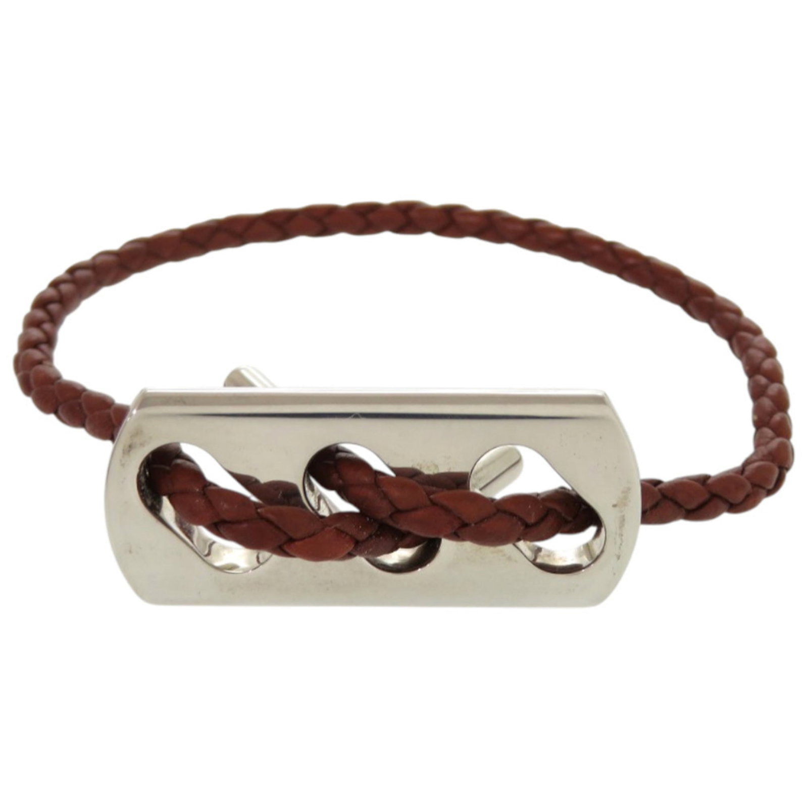 HERMES Charm Bracelet Leather Silver 925: HERMES Charm Bracelet Leather Silver 925 The Hermes Charm Bracelet Leather Silver 925 is a stylish and elegant accessory, featuring a combination of brown leather and silver 925 details. With a length