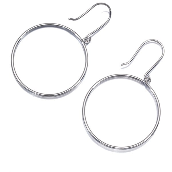 Circle Drop Hook Earrings 14K 585 White Gold: Circle Drop Hook Earrings 14K 585 White Gold 14k White Gold Circle Drop Earrings with a sleek design, featuring a hook and drop style. Weighing 1.2g, these earrings boast a 39.0mm total length and a