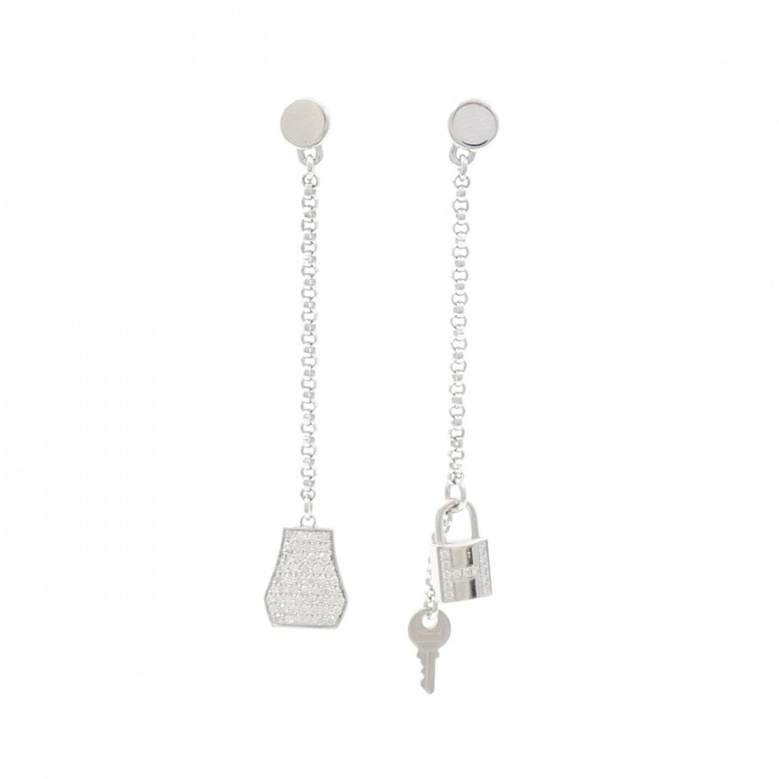 HERMES Drop Earrings White Gold (18K): HERMES Drop Earrings White Gold (18K) Drop earrings from the iconic Hermes Kelly line, crafted in 18K white gold and adorned with a 64.20mm diamond. Gently used with minor signs of wear, these