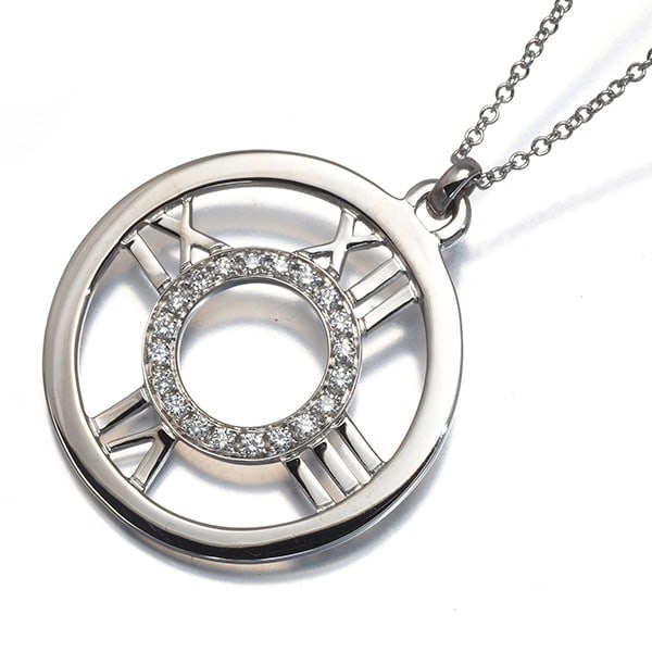 Tiffany&Co. Necklace Diamond Atlas Open Circle 18K 750 White Gold: Tiffany&Co. Necklace Diamond Atlas Open Circle 18K 750 White Gold Tiffany & Co.'s 18k white gold Atlas necklace features a natural diamond pendant, set in a striking open circle design. The necklace