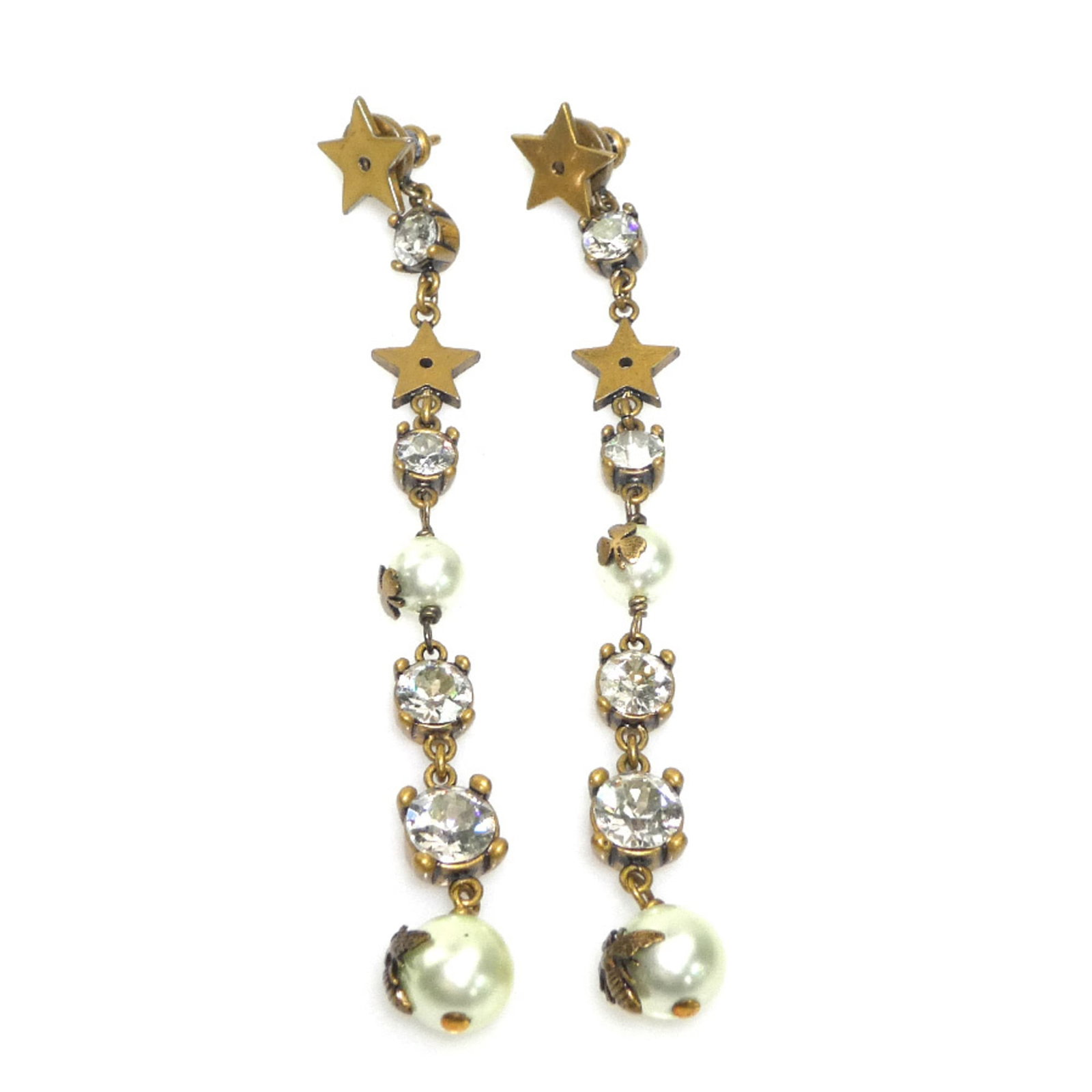 CHRISTIAN DIOR Stud Earrings Artificial Pearl Metal: CHRISTIAN DIOR Stud Earrings Artificial Pearl Metal Gold and white artificial pearl stud earrings from Christian Dior, featuring visible scratches and scuffs. Made from metal and artificial pearl,