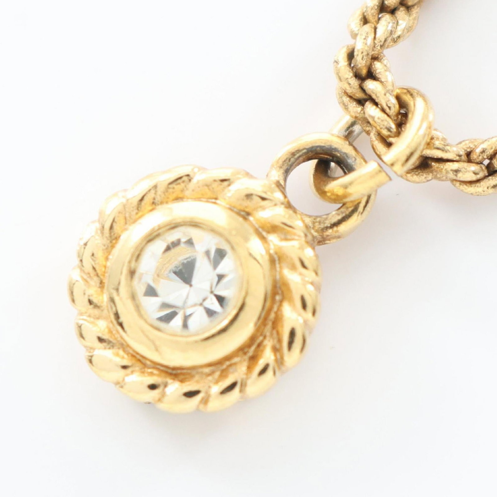 CHRISTIAN DIOR Gold Plating Rhinestone: CHRISTIAN DIOR Gold Plating Rhinestone Gently used Christian Dior gold plating rhinestone necklace with a clear, gold pendant featuring a 8mm x 8mm rhinestone design, available in a range of neck