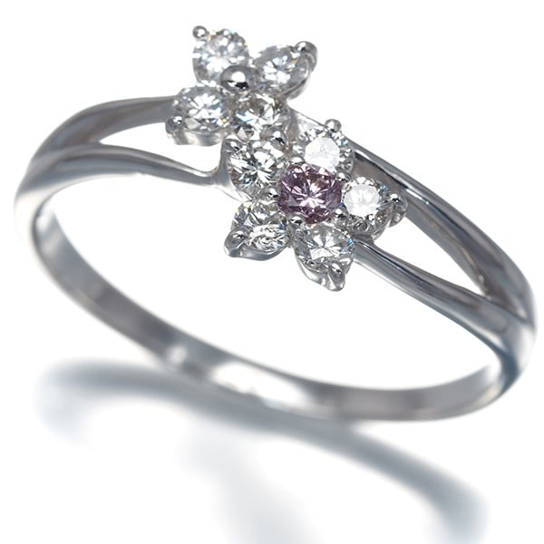 Diamond 0.067Ct Fancy Purplish Pink I1/0.44Ct Ring 900 Platinum (1 of 5)