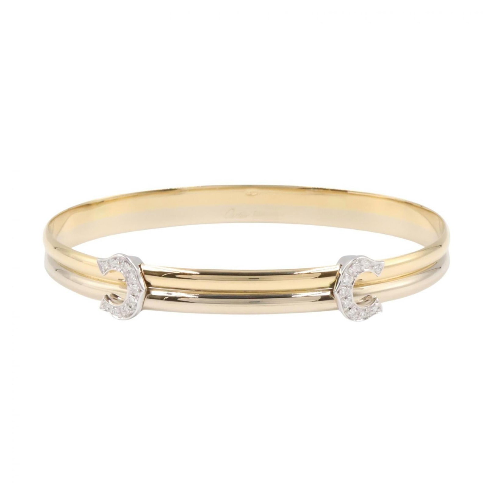 CARTIER Charm Bracelet White Gold (18K) Yellow Gold (18K): CARTIER Charm Bracelet White Gold (18K) Yellow Gold (18K) White gold and yellow gold combine in a sleek, 18K charm bracelet from Cartier, featuring a clear, gold, and silver finish. This like-new