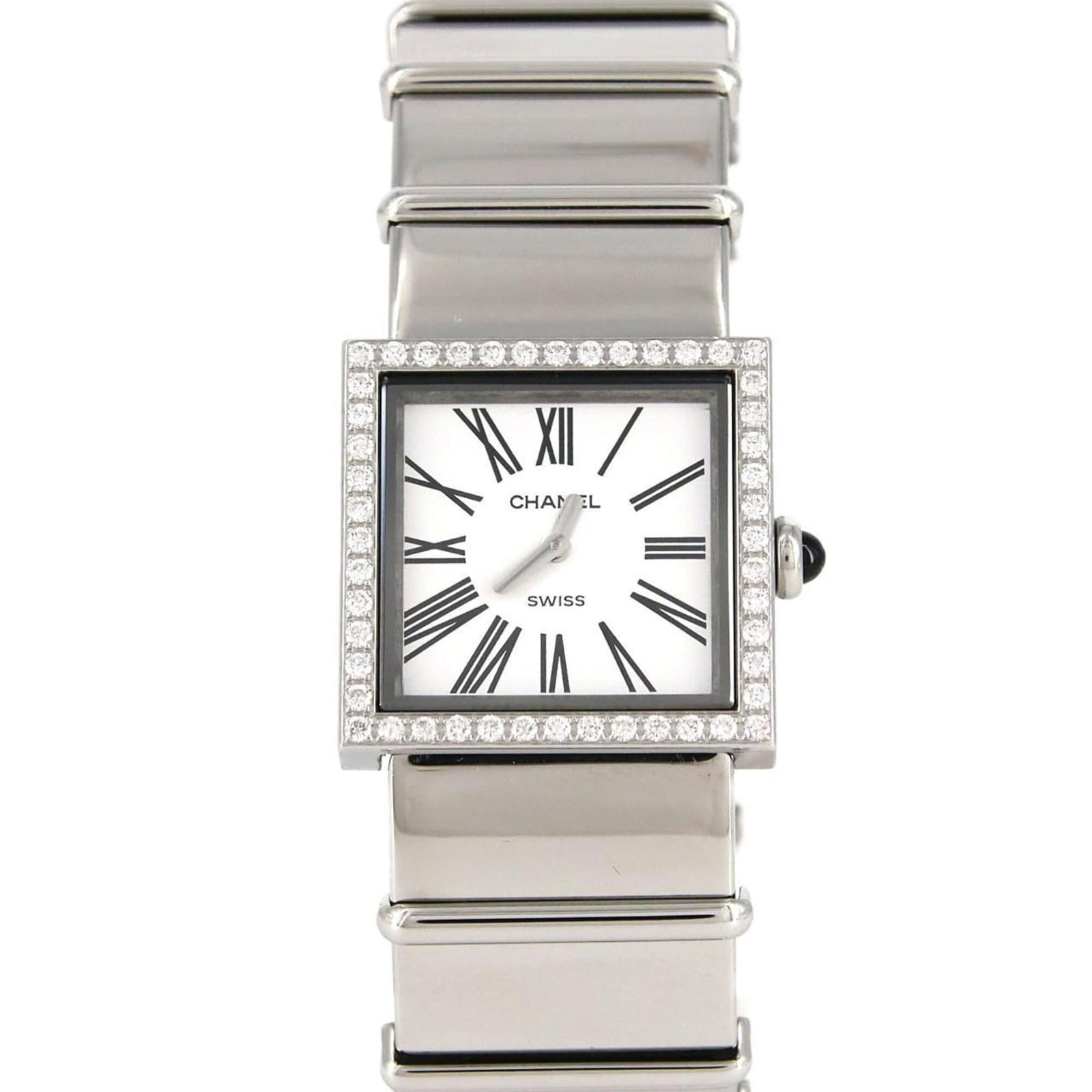 CHANEL Wristwatch Stainless Steel: CHANEL Wristwatch Stainless Steel Stainless steel case and band add a sleek touch to this Chanel wristwatch, featuring a white dial and quartz movement. The 22.5mm case diameter and 15cm band length