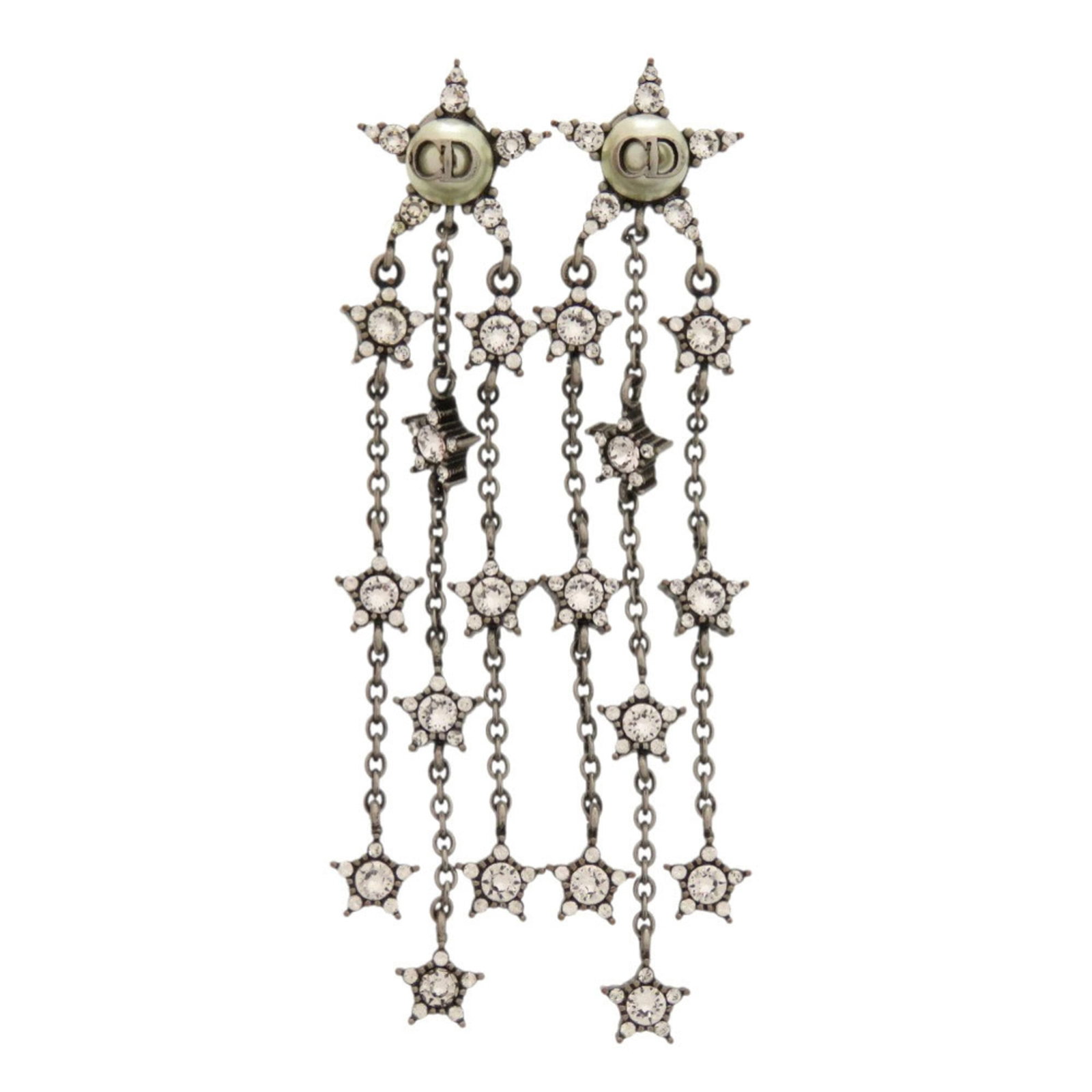 CHRISTIAN DIOR Drop Earrings Metal: CHRISTIAN DIOR Drop Earrings Metal Metal drop earrings from Christian Dior, featuring a gunmetal finish. Made from metal, these earrings have a size of 65.00mm x 15.00mm and are in excellent condition