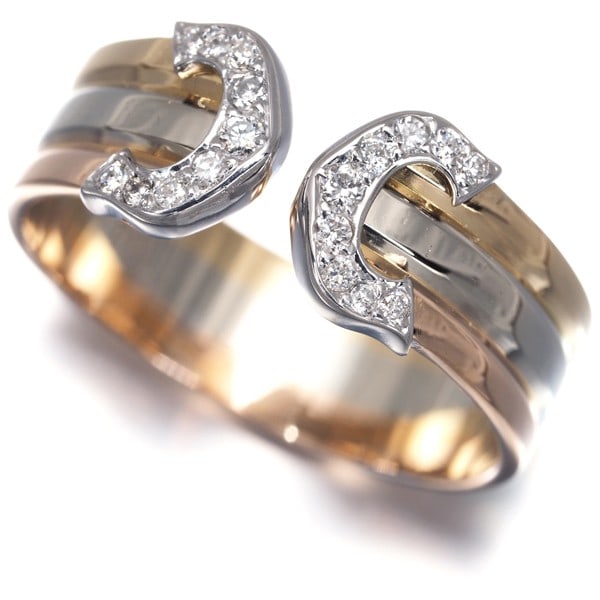Cartier Ring Diamond 2C Double C C2 3Color Sm Eu53 18K Yg/Wg/Rg: Cartier Ring Diamond 2C Double C C2 3Color Sm Eu53 18K Yg/Wg/Rg Cartier's Double C de Cartier ring showcases a stunning 2C creation with a natural diamond at its center. The 18k multi-tone gold metal 