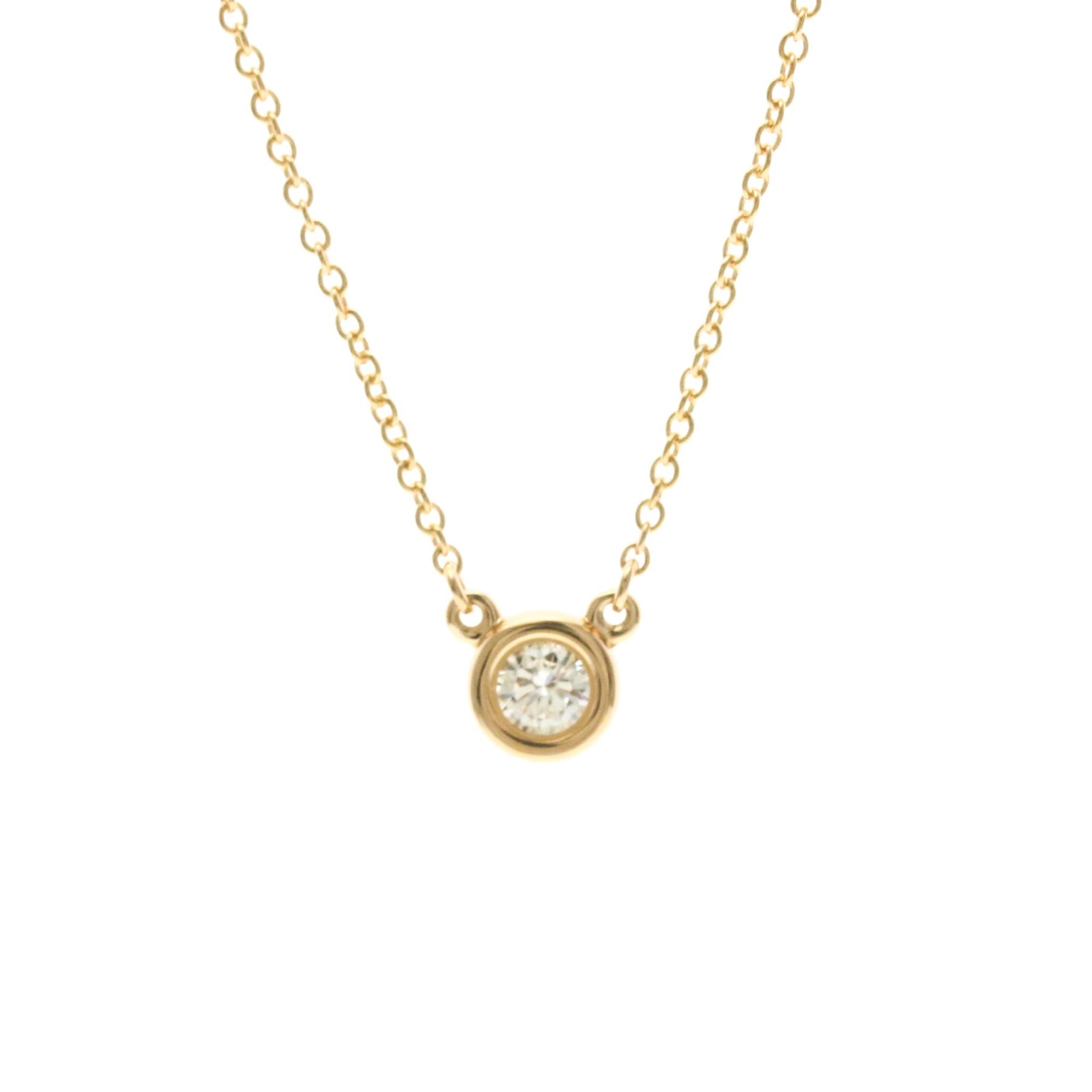 TIFFANY Pink Gold (18K): TIFFANY Pink Gold (18K) Pink gold pendant necklace featuring a 2.4g diamond, crafted from 18K gold, measures 5.8mm x 5.8mm, and has a 41.5 cm neck circumference. Gently used with minor signs of wear, 