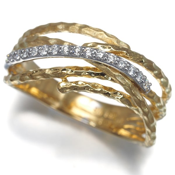 Sirena Azzurro Ring Diamond 0.12Ct Bicolor Openwork Us6-6.25 18Kyg/Wg: Sirena Azzurro Ring Diamond 0.12Ct Bicolor Openwork Us6-6.25 18Kyg/Wg The Sirena Azzurro Ring features a 0.12ct diamond set in an 18k yellow and white gold multi-tone design, with an openwork style an