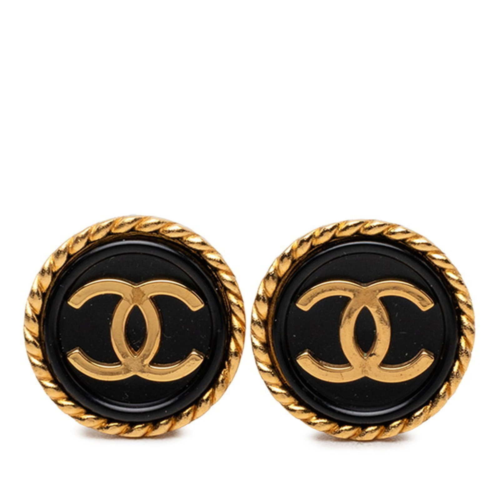 CHANEL Clip Earrings Black Gold: CHANEL Clip Earrings Black Gold Black Gold Clip Earrings from Chanel, featuring a sleek and sophisticated design. The earrings showcase a subtle black and gold color combination, with visible