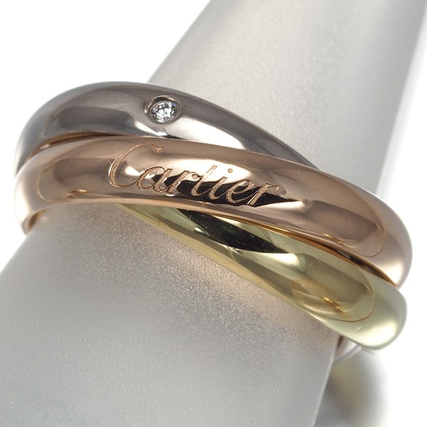 Cartier Ring Diamond Trinity 5P 3Color Classic Eu52 18K Yg/Wg/Rg: Cartier Ring Diamond Trinity 5P 3Color Classic Eu52 18K Yg/Wg/Rg Cartier's iconic Ring Diamond Trinity 5P 3Color Classic Eu52 boasts a stunning multi-tone gold design, featuring a natural diamond set 