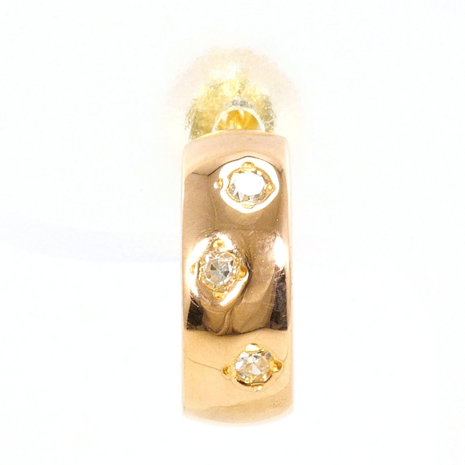 Half Hoop Earrings Pink Gold (18K) Yellow Gold (18K): Half Hoop Earrings Pink Gold (18K) Yellow Gold (18K) Pink gold and yellow gold 18K half hoop earrings, featuring a diamond stone, are available in like new condition. Made from 18K pink gold and