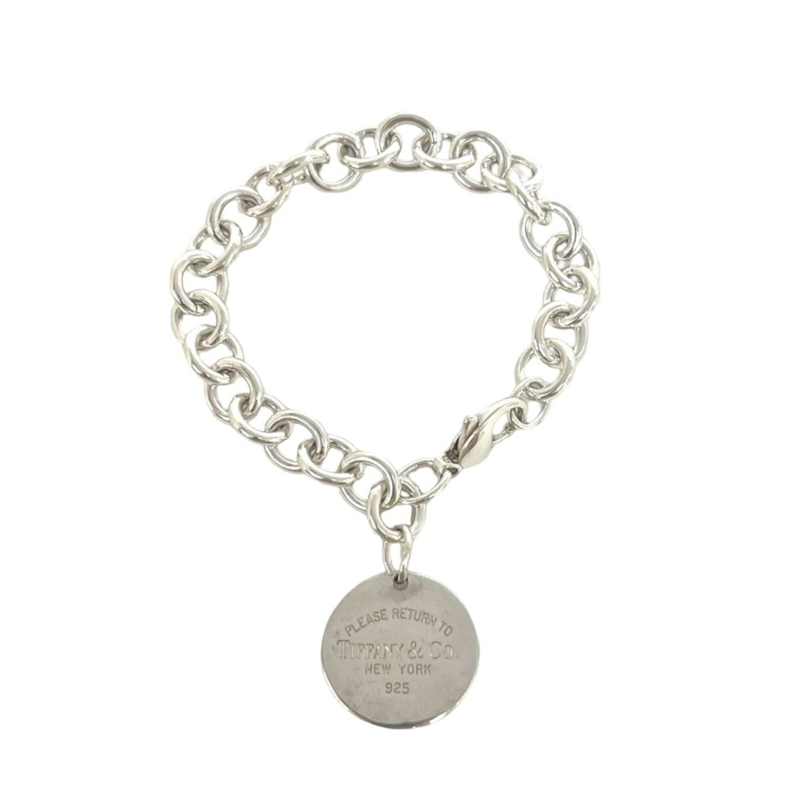 TIFFANY Charm Bracelet Silver 925: TIFFANY Charm Bracelet Silver 925 Silver 925 Tiffany Charm Bracelet, a beautiful piece with visible wear, featuring scratches, scuffs, and dirt. The 17.5cm length is a classic charm bracelet style, pe
